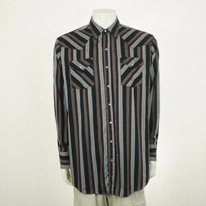 Ely Cattleman Pearl Snap Western Shirt Mens XLT Tall Black Striped Cowboy Rodeo